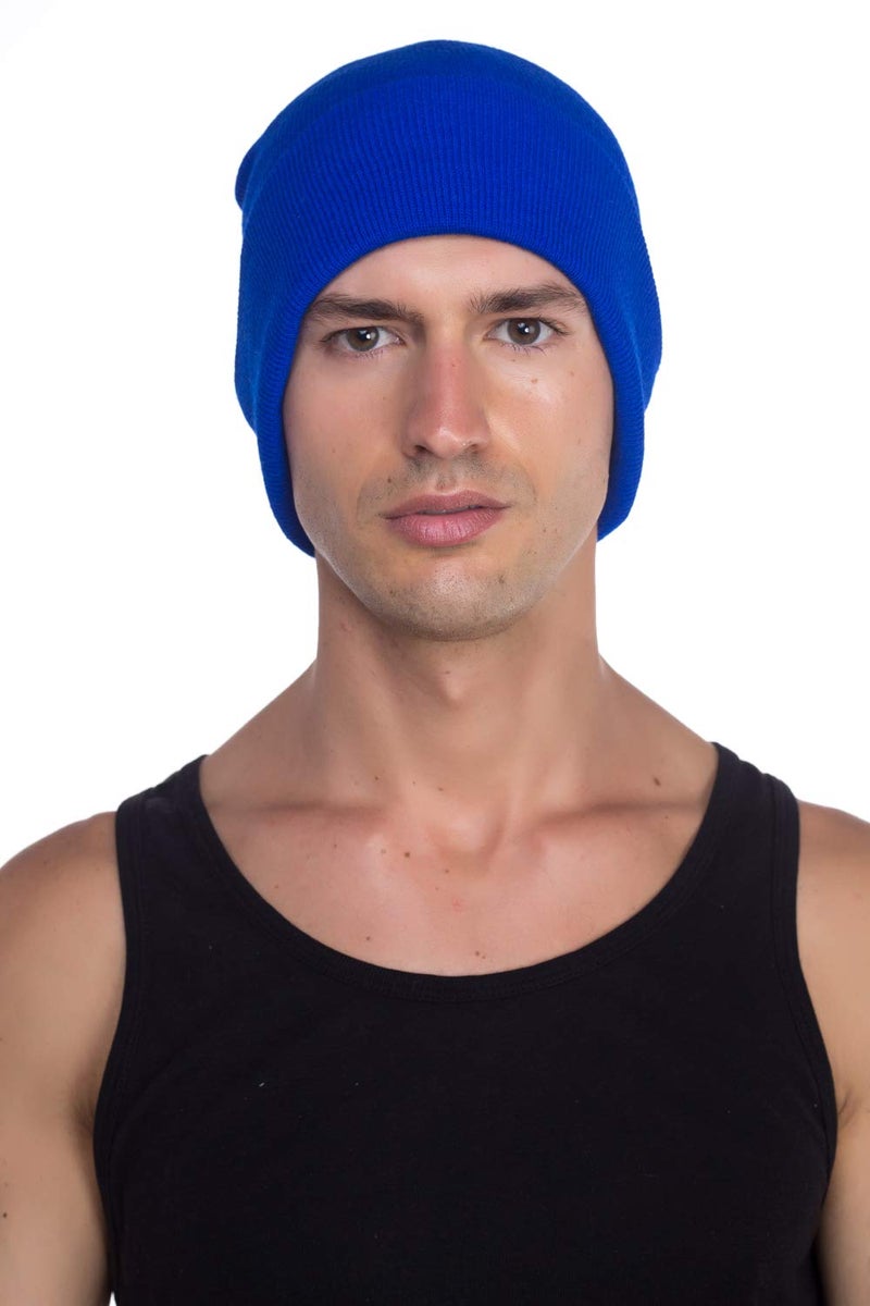 Top Level Beanie Men Women - Unisex Cuffed Plain Skull Knit Hat Cap, Royal - Image 4